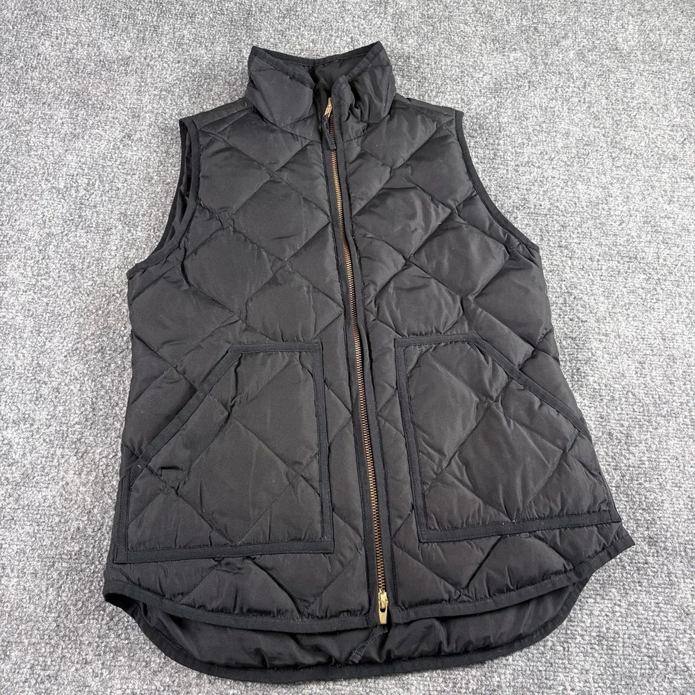 J.Crew‎ Down Puffer Vest Women XXS Black Quilted Preppy Minimalist  Capsule Cozy